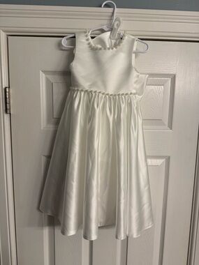 Flower Girls' Pearl-Trim ivory Satin Dress